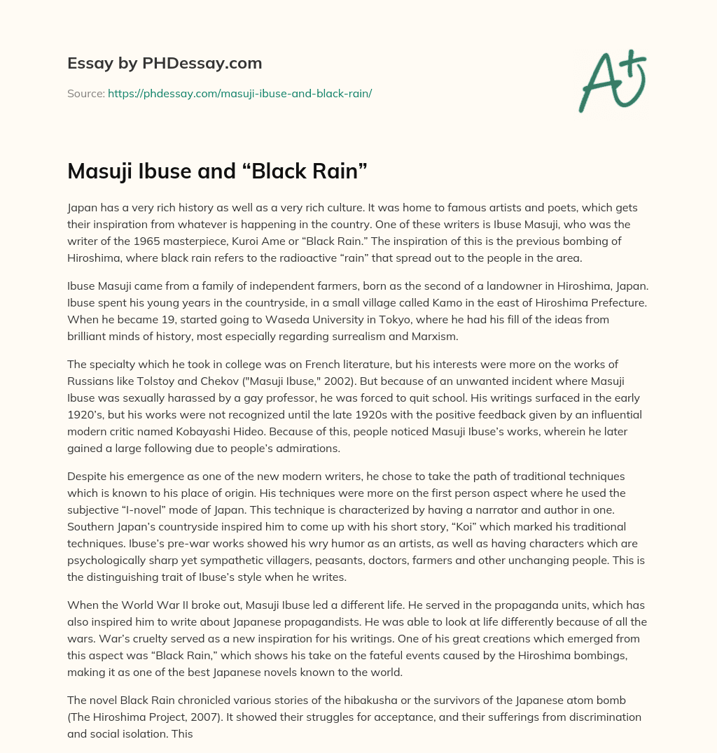 Masuji Ibuse and “Black Rain” essay