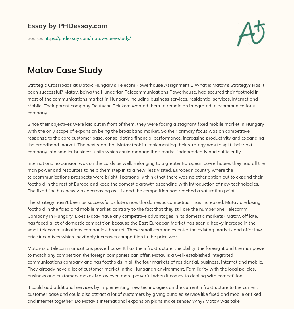 Matav Case Study essay