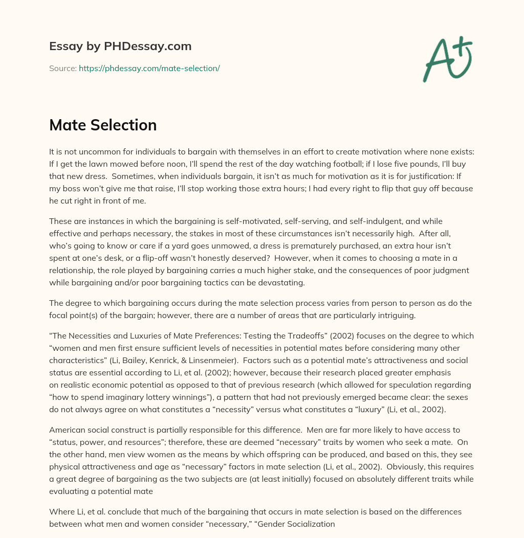 Mate Selection essay