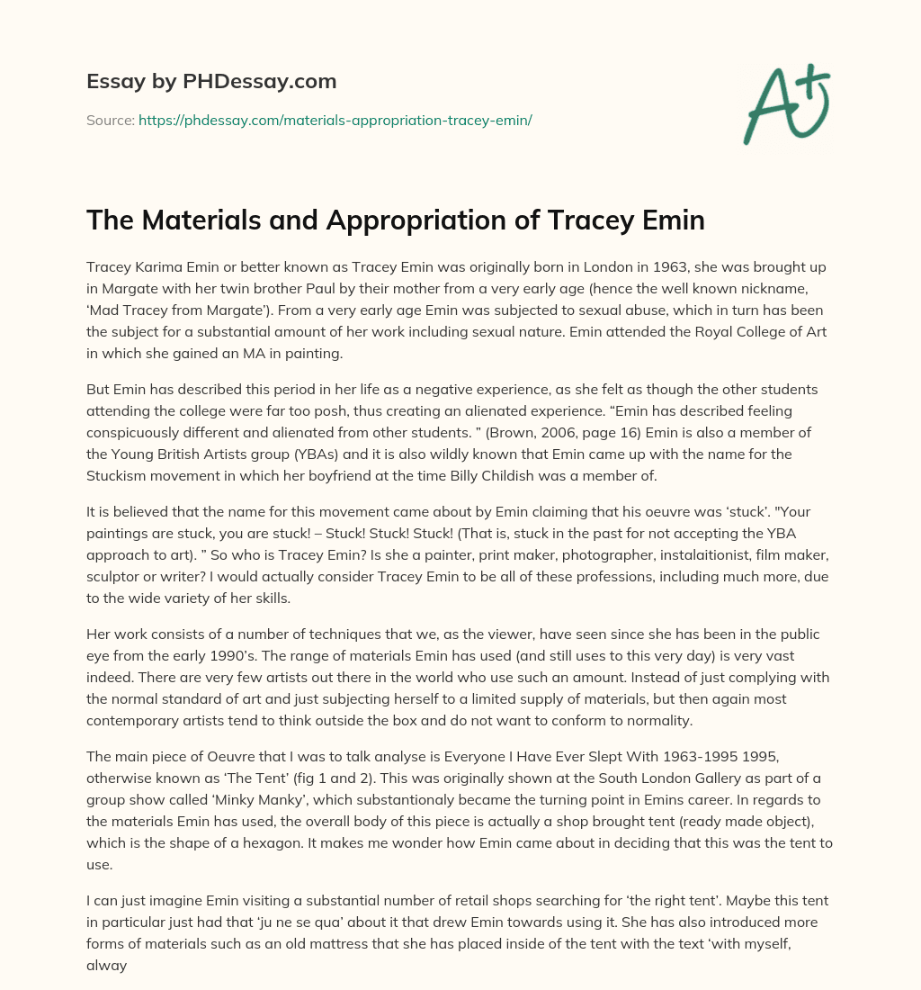 The Materials and Appropriation of Tracey Emin essay
