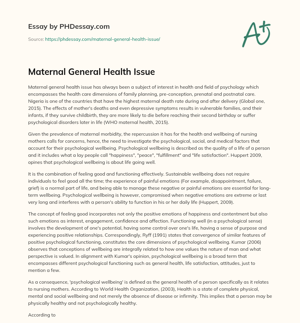 Maternal General Health Issue essay