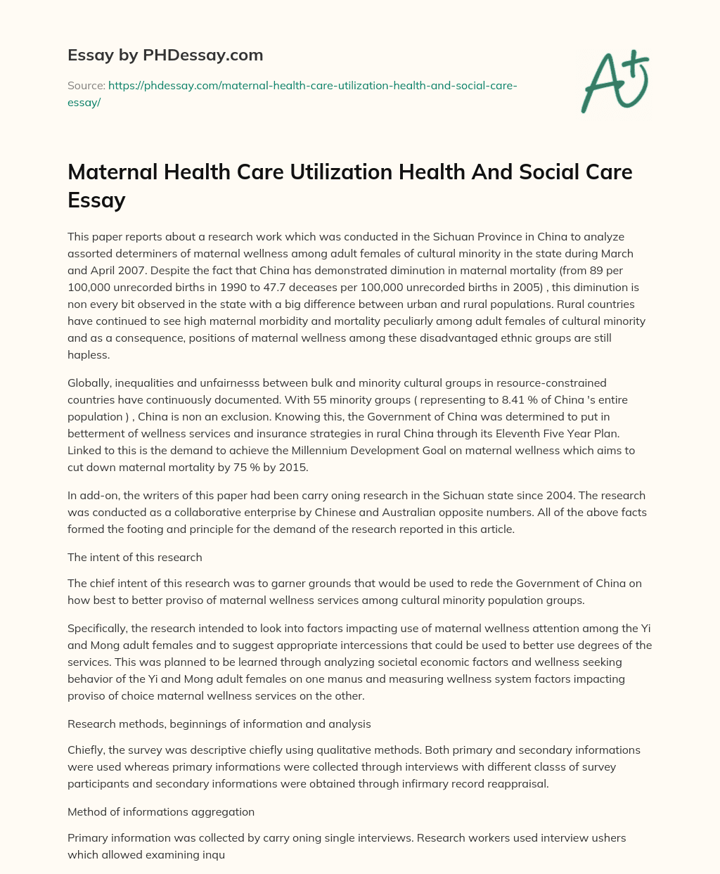 Maternal Health Care Utilization Health And Social Care Essay essay
