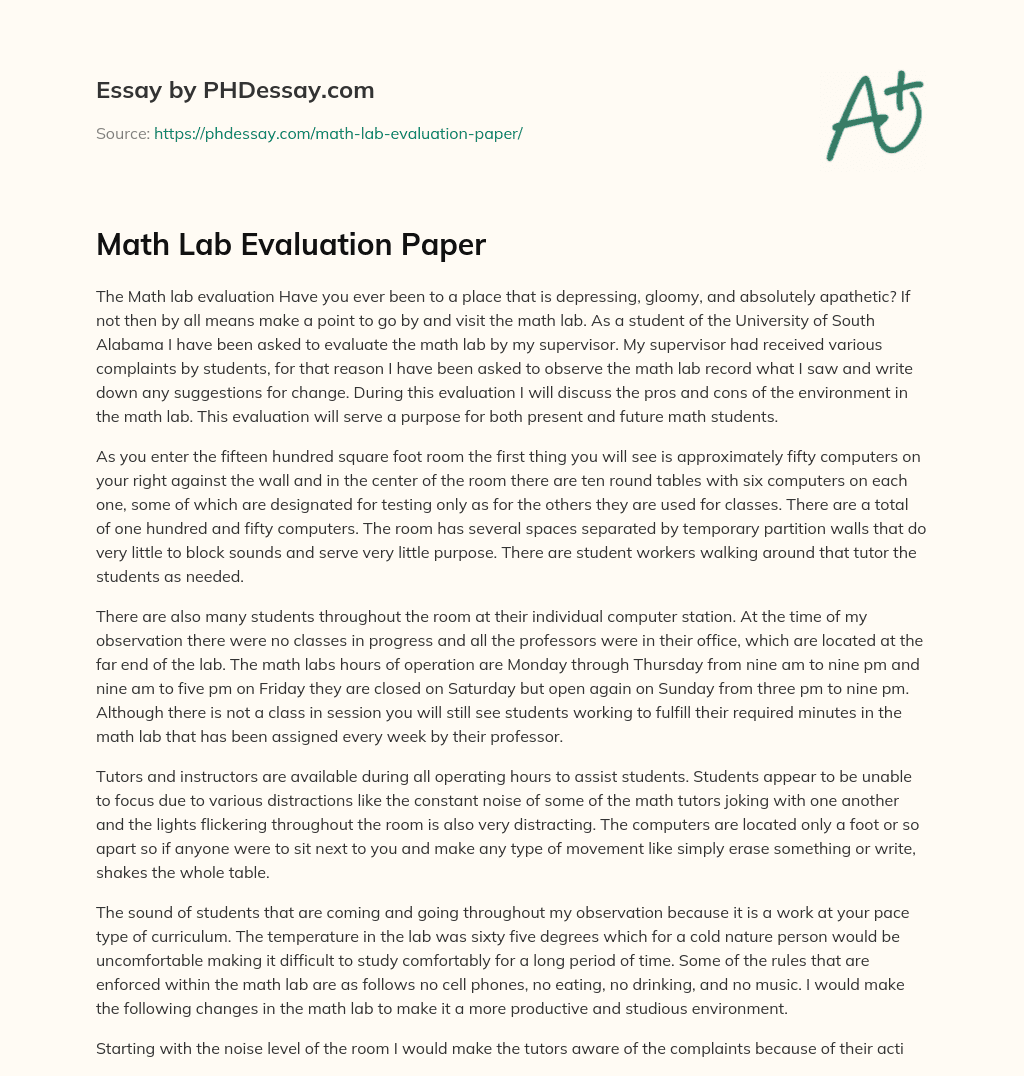 Math Lab Evaluation Paper essay