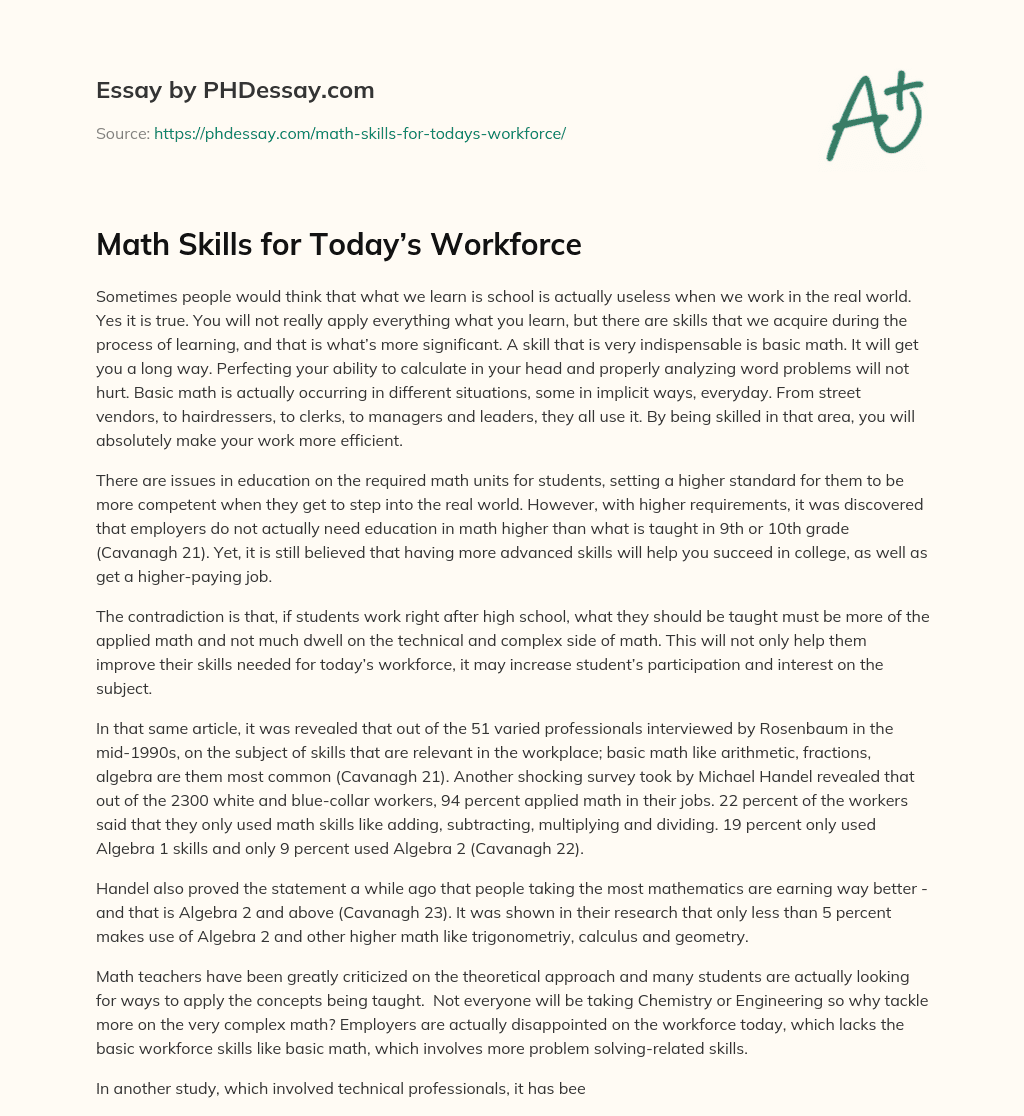 Math Skills for Today’s Workforce essay