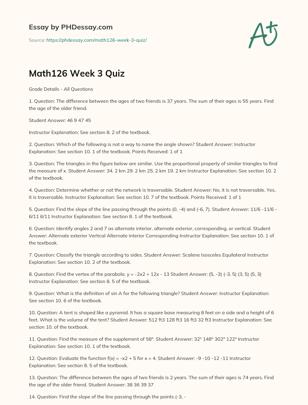 Math126 Week 3 Quiz essay