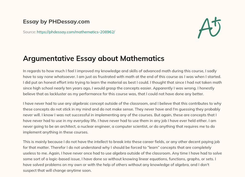argumentative essay on mathematics is not an easy subject