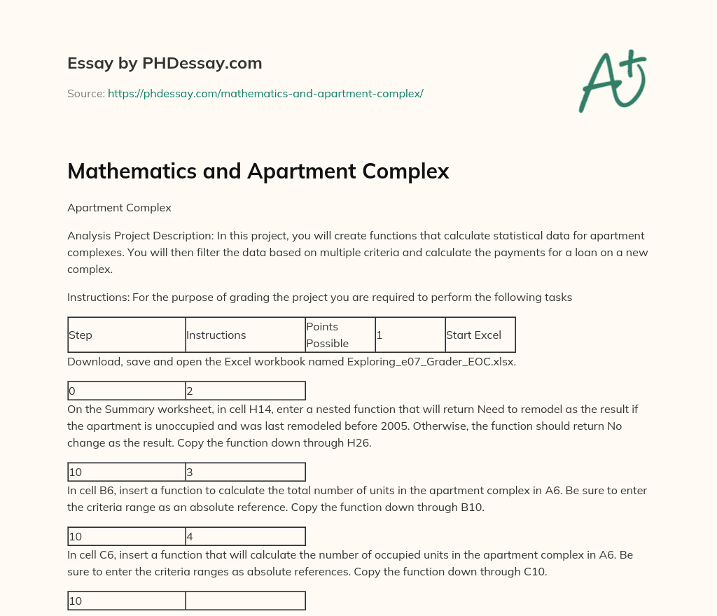 Mathematics and Apartment Complex essay