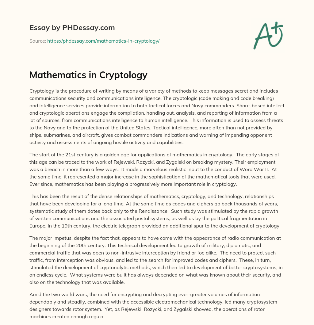 Mathematics in Cryptology essay