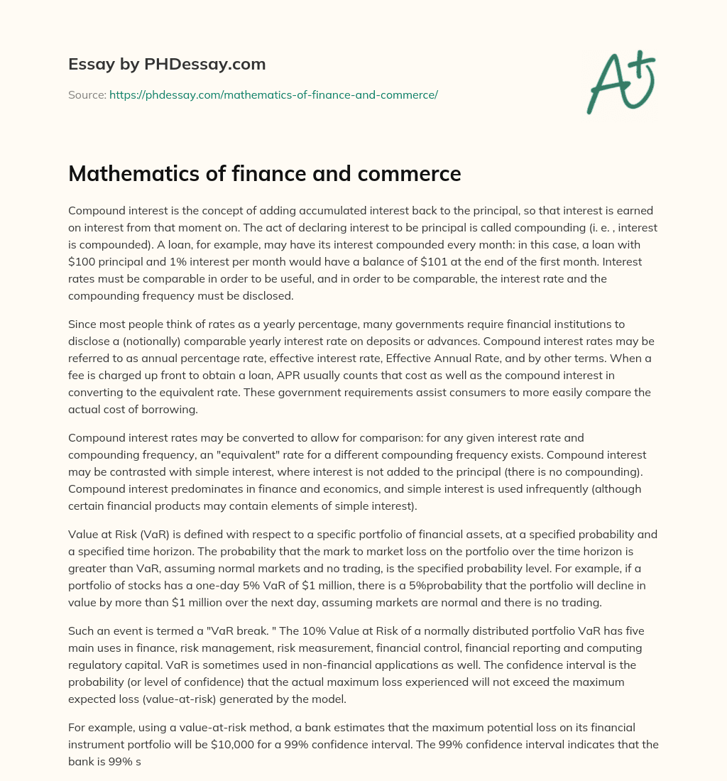 Mathematics of finance and commerce essay
