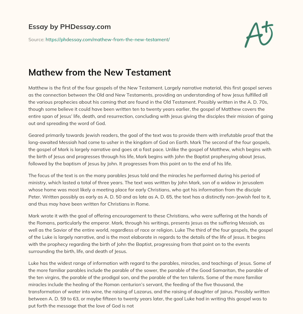 Mathew from the New Testament essay
