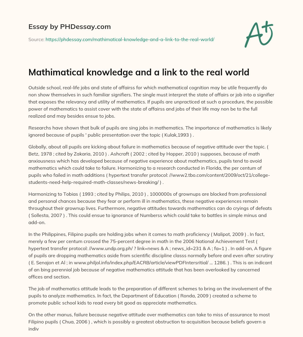 Mathimatical knowledge and a link to the real world essay
