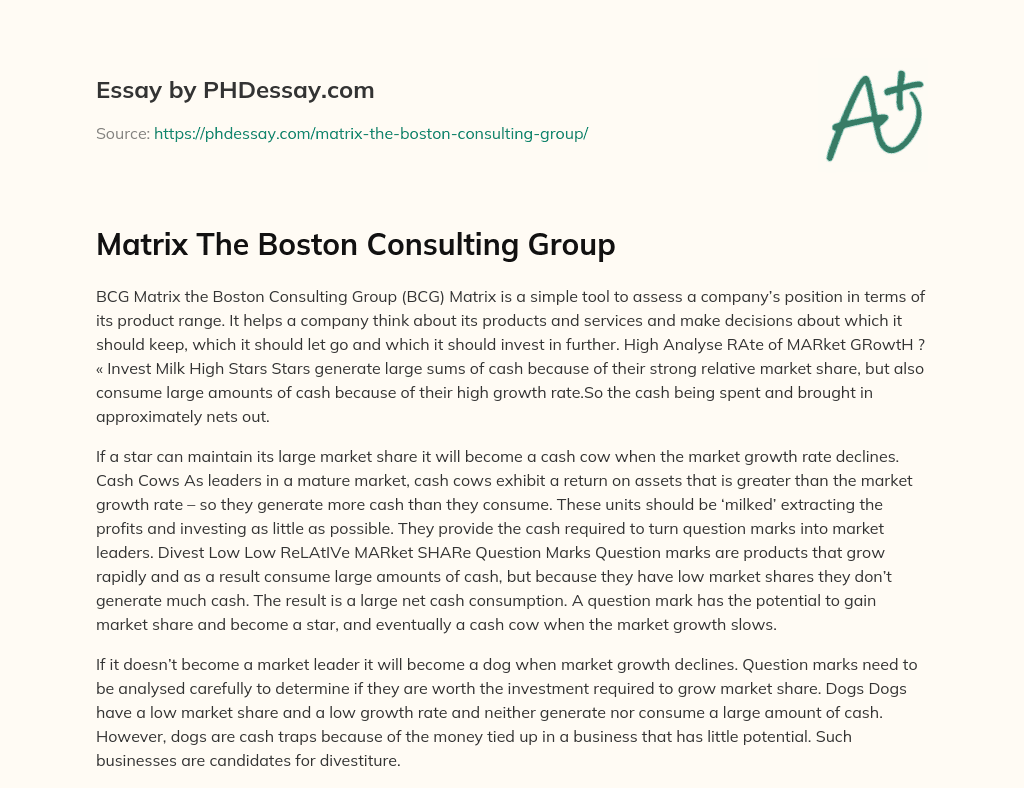 Matrix The Boston Consulting Group essay