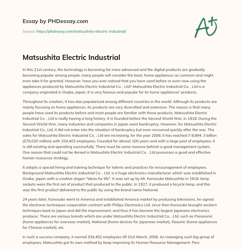 Matsushita Electric Industrial essay