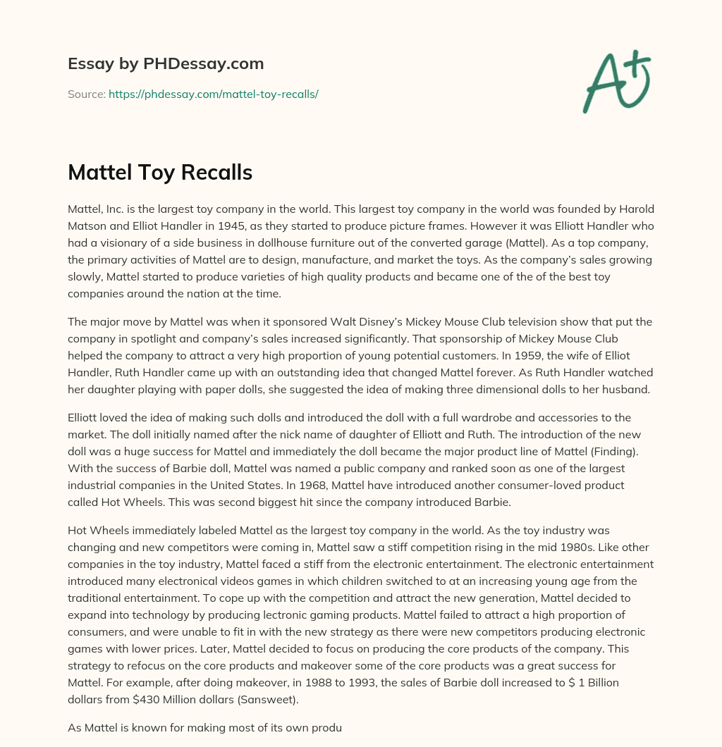 Mattel Toy Recalls essay