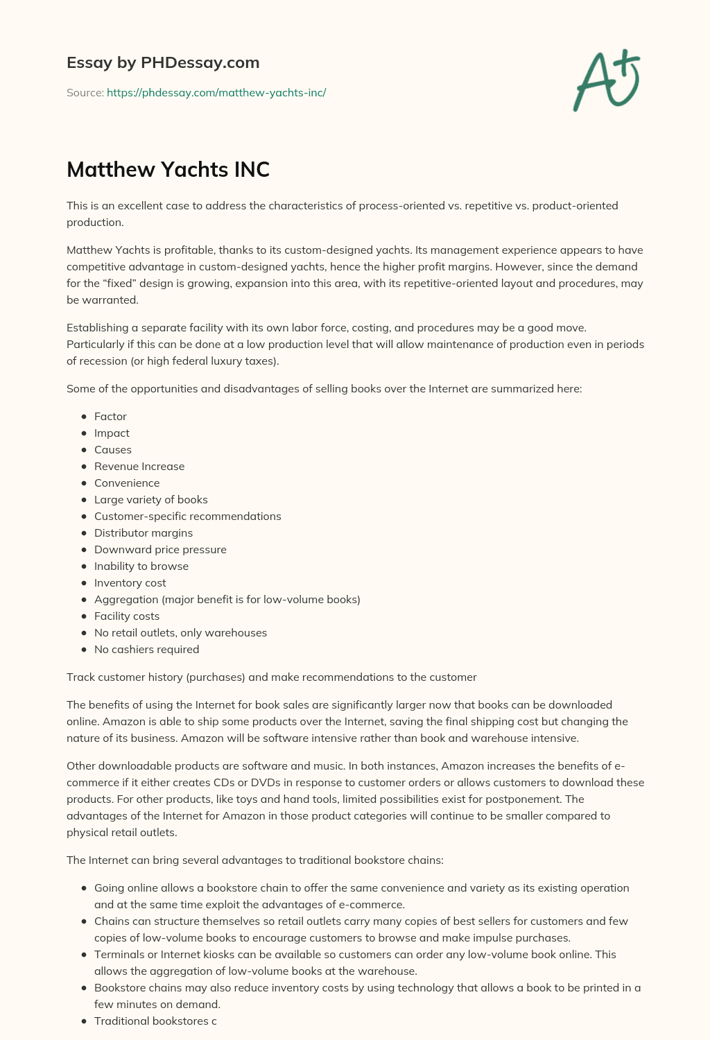 Matthew Yachts INC essay