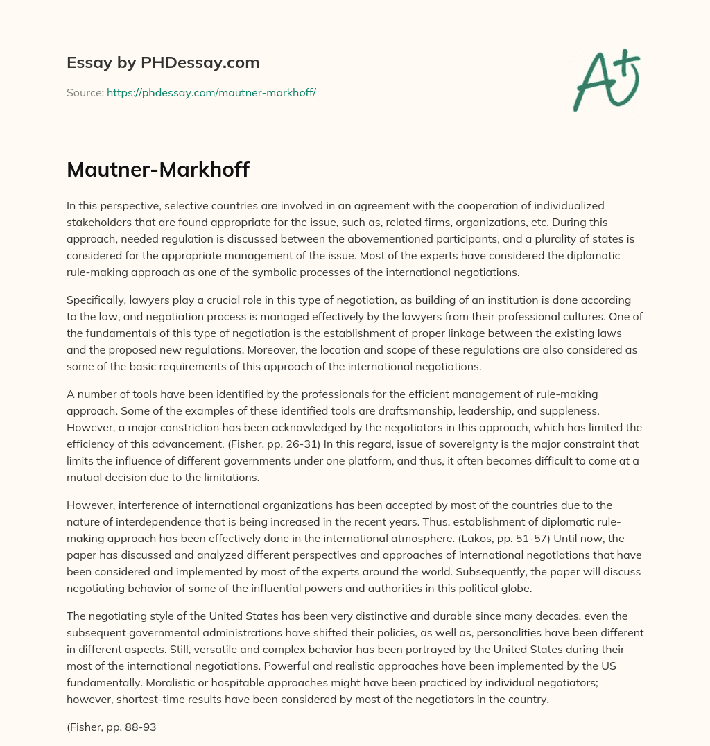 Mautner-Markhoff essay