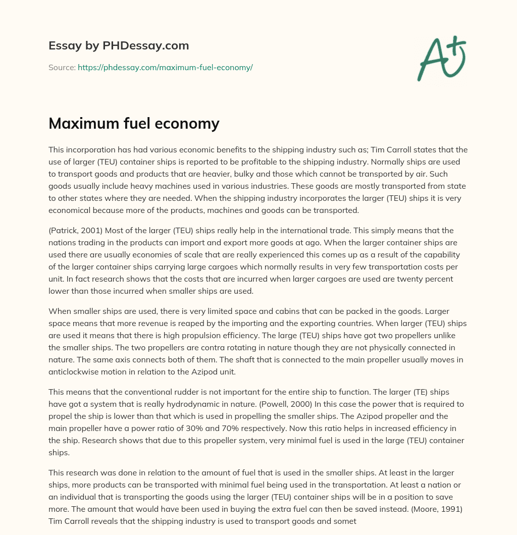 Maximum fuel economy essay