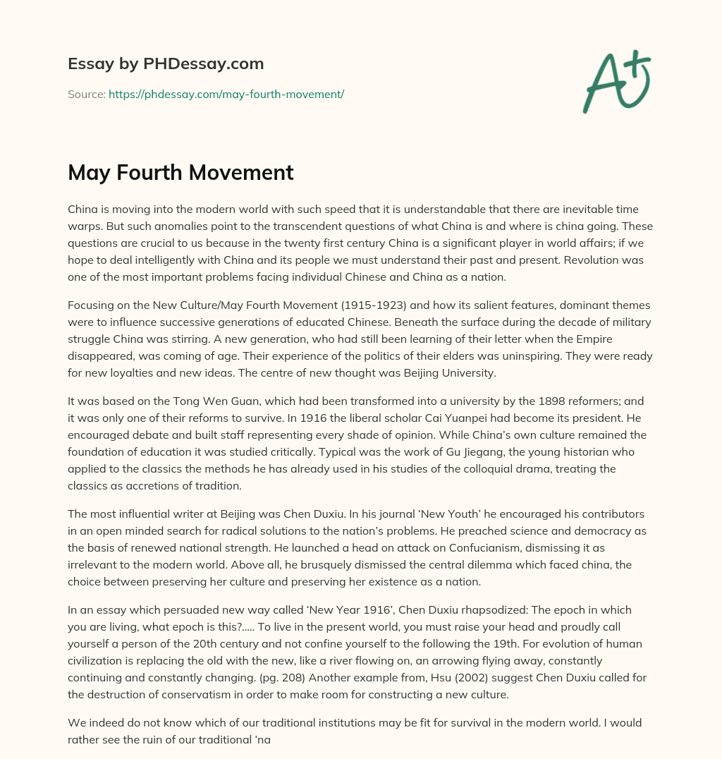 May Fourth Movement essay