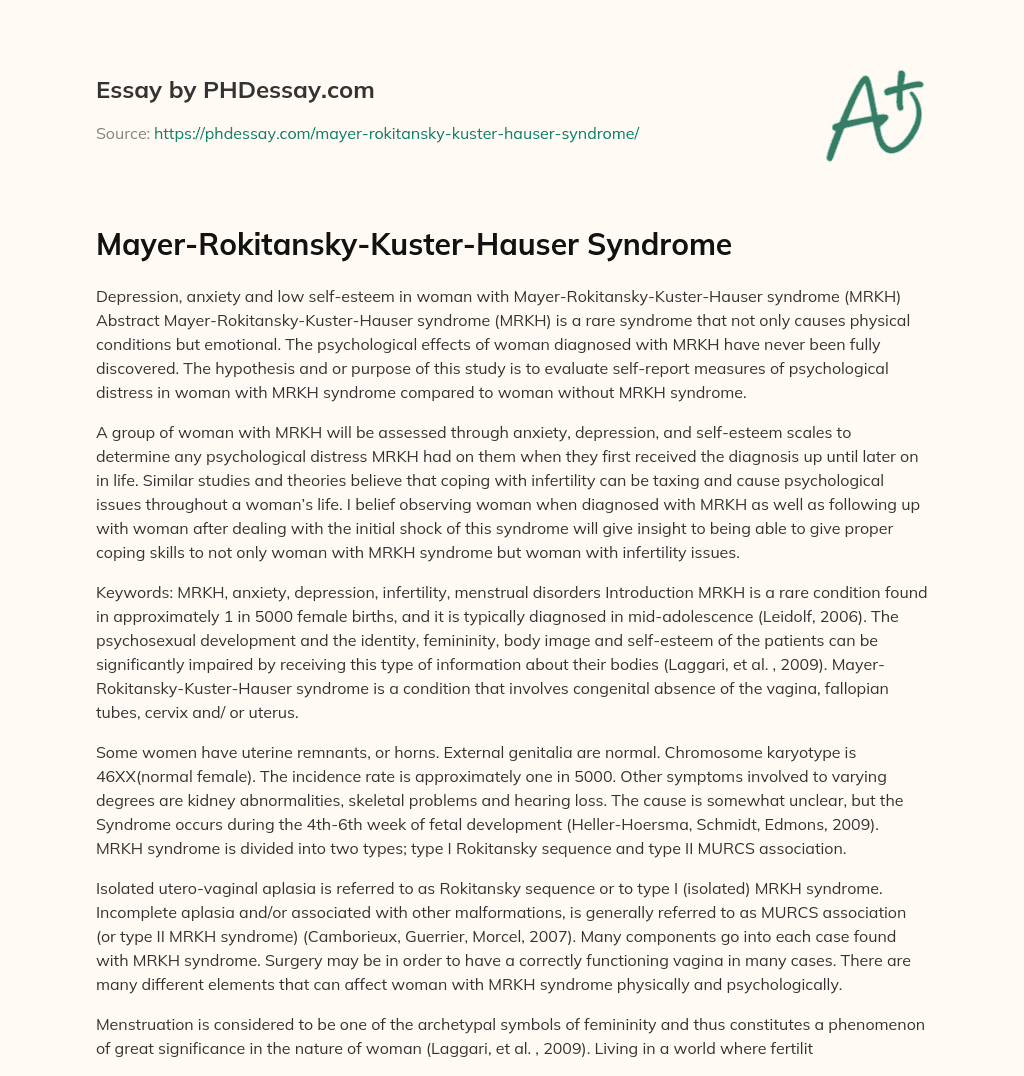 Mayer-Rokitansky-Kuster-Hauser Syndrome essay