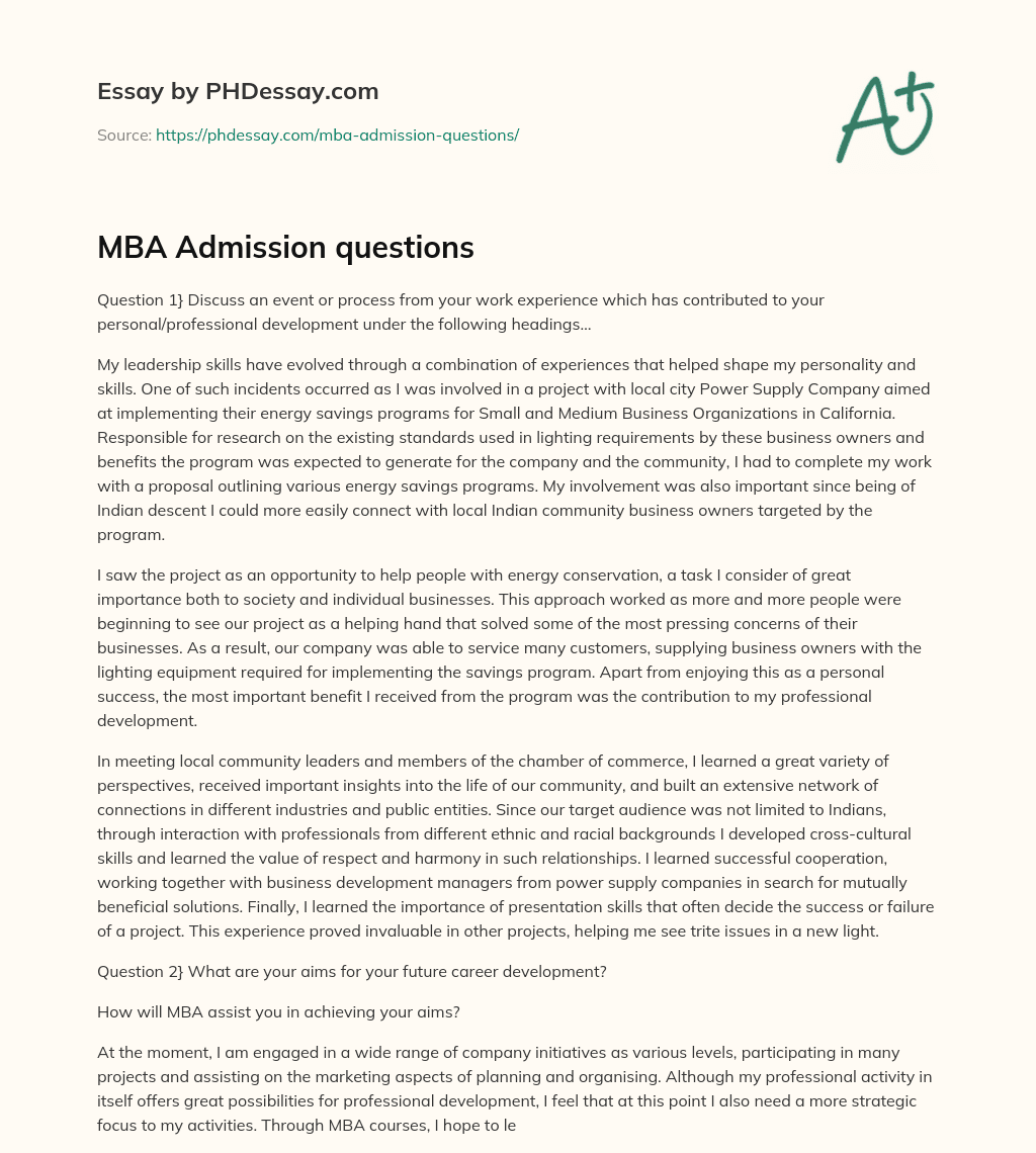 mba essay questions