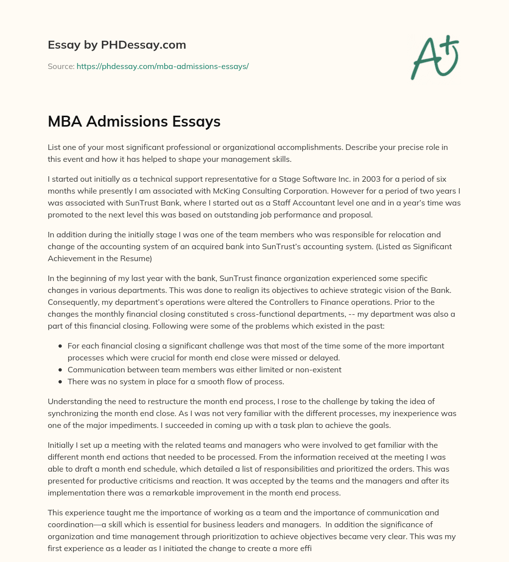 MBA Admissions Essays essay