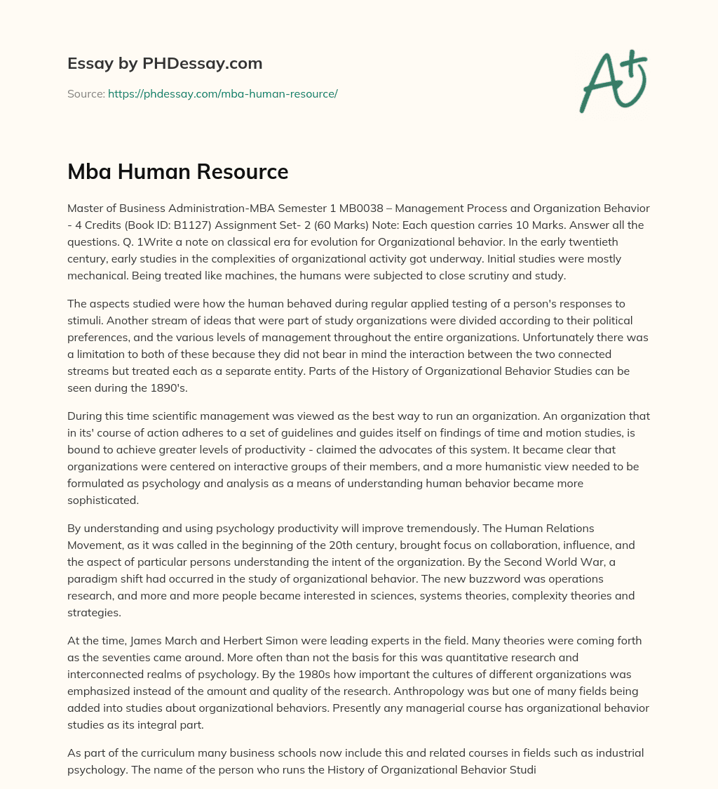 Mba Human Resource essay