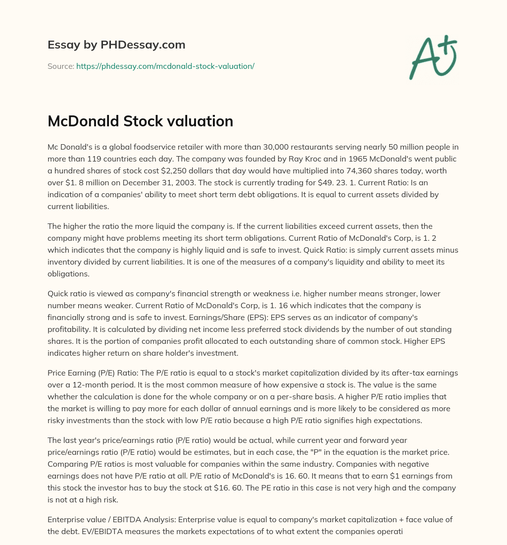 McDonald Stock valuation essay