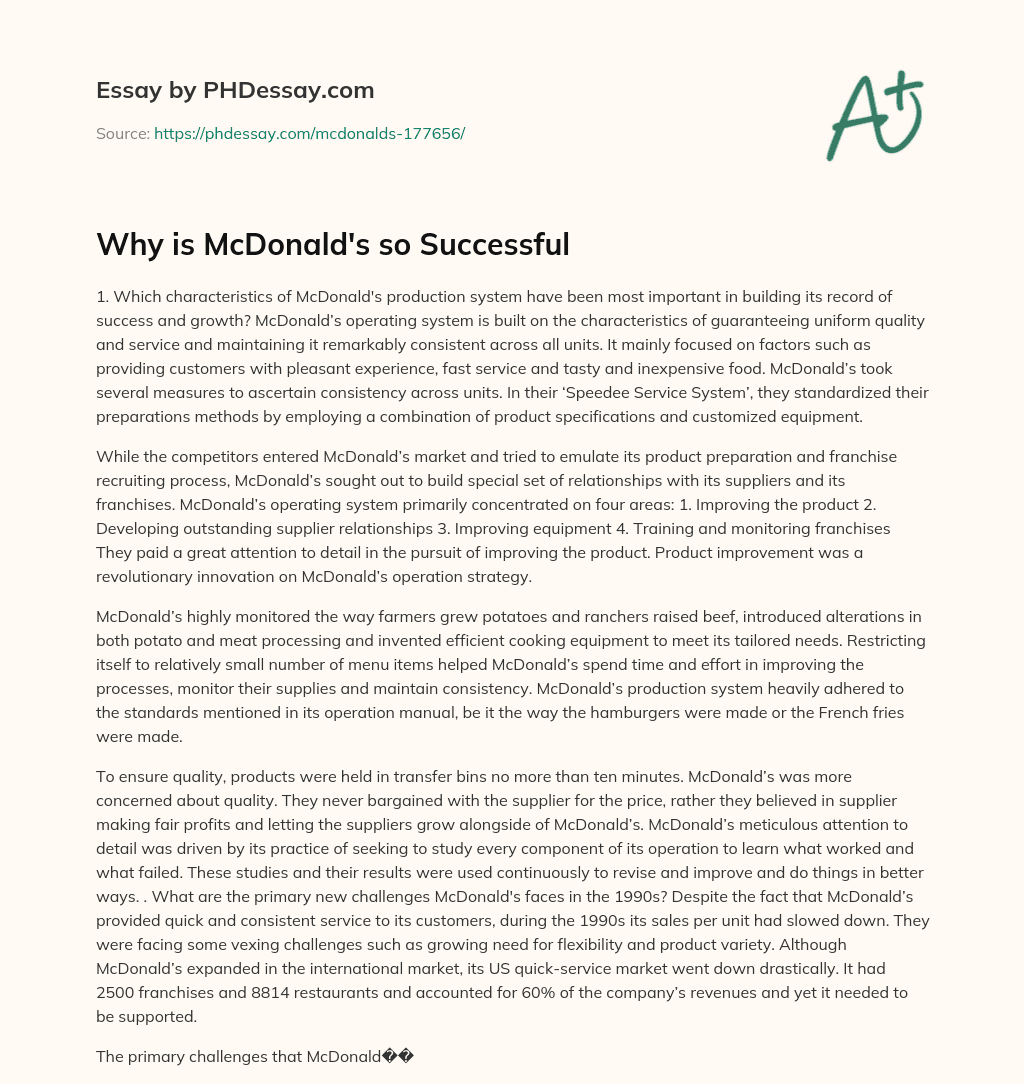 Why is McDonald’s so Successful essay