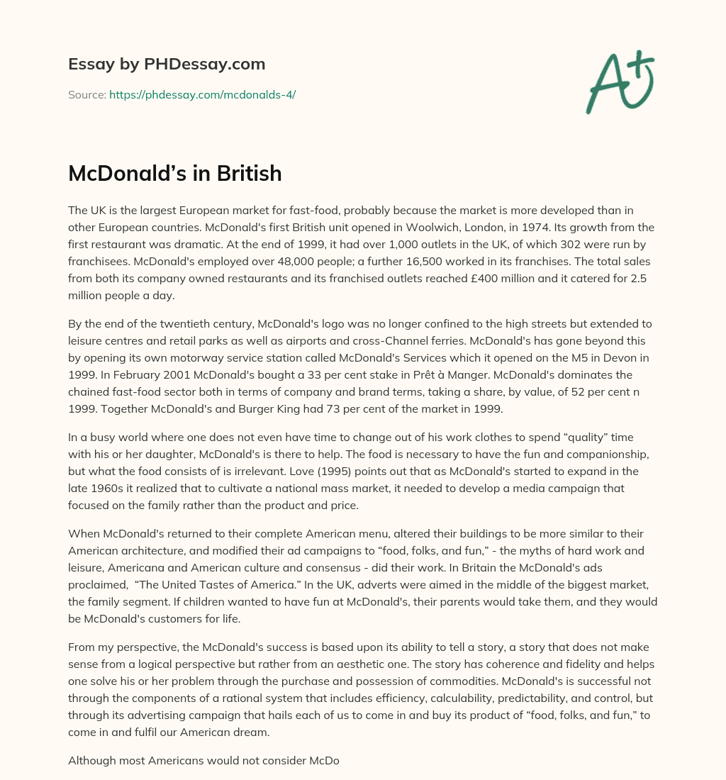 McDonald’s in British essay