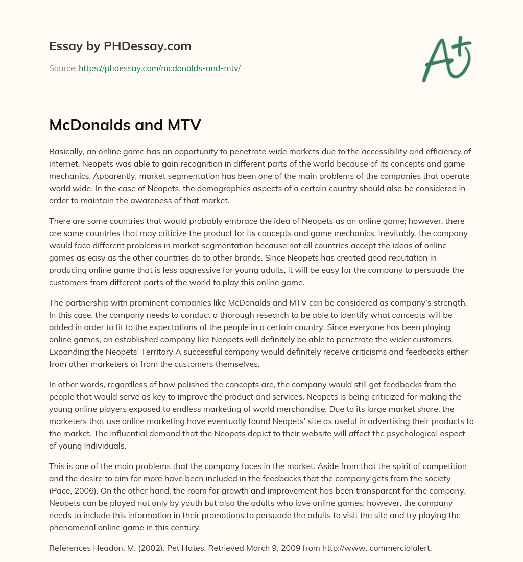McDonalds and MTV essay