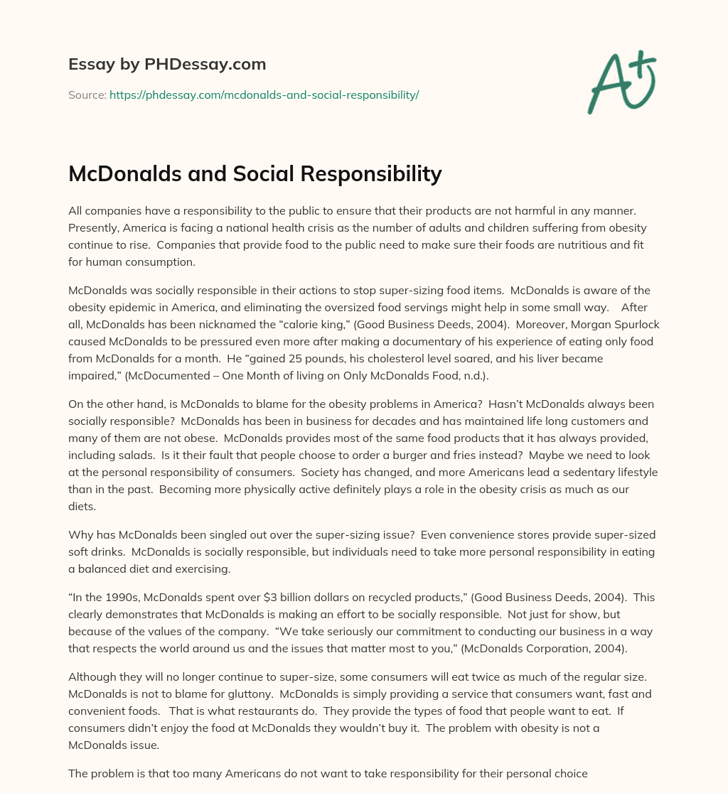 McDonalds and Social Responsibility essay