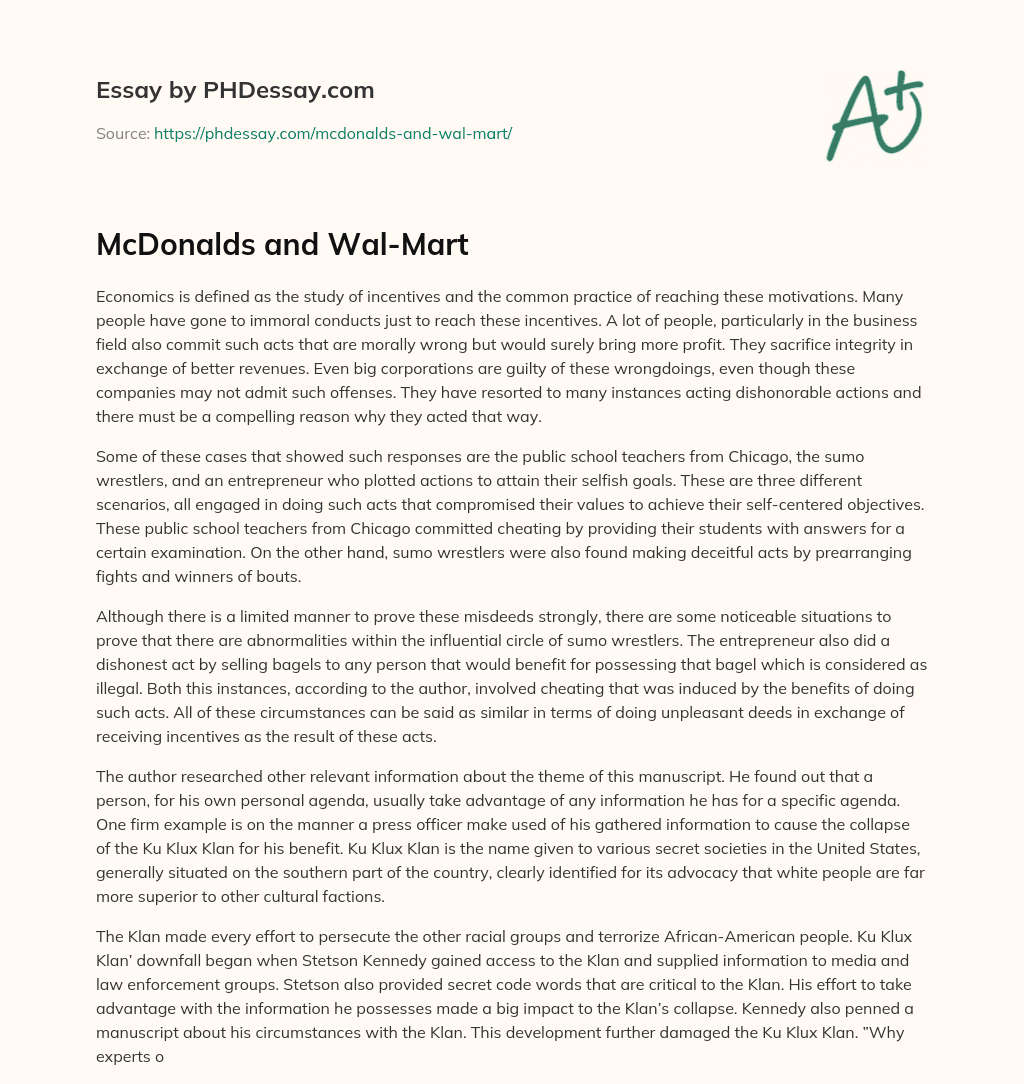 McDonalds and Wal-Mart essay
