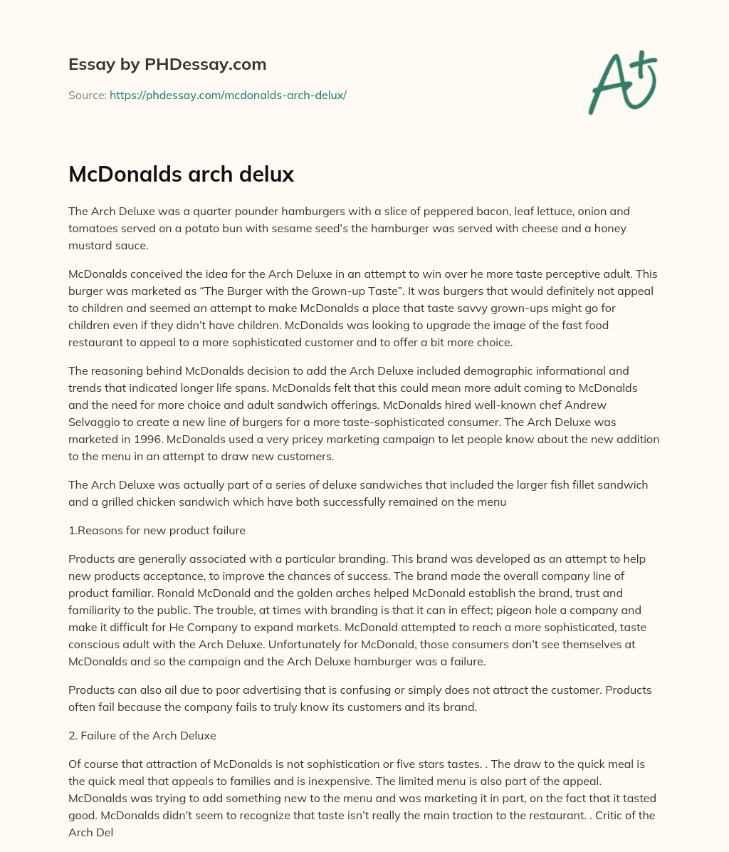 McDonalds arch delux essay