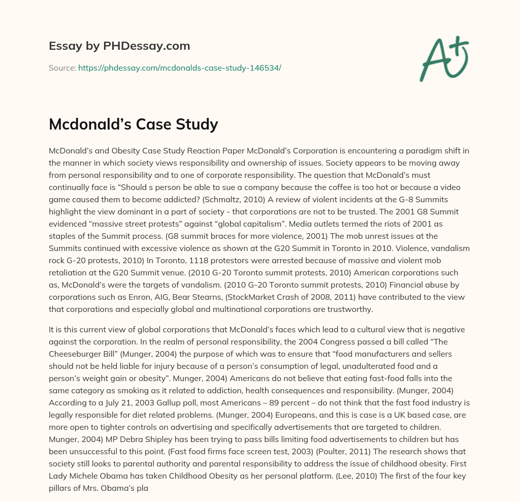 Mcdonald’s Case Study essay