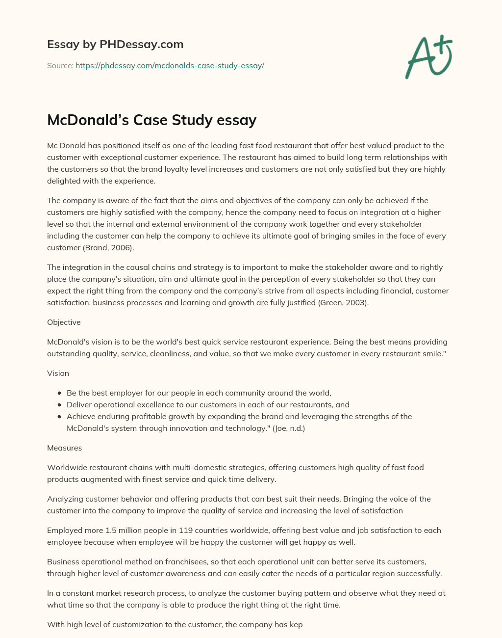 mcdonalds case study summary