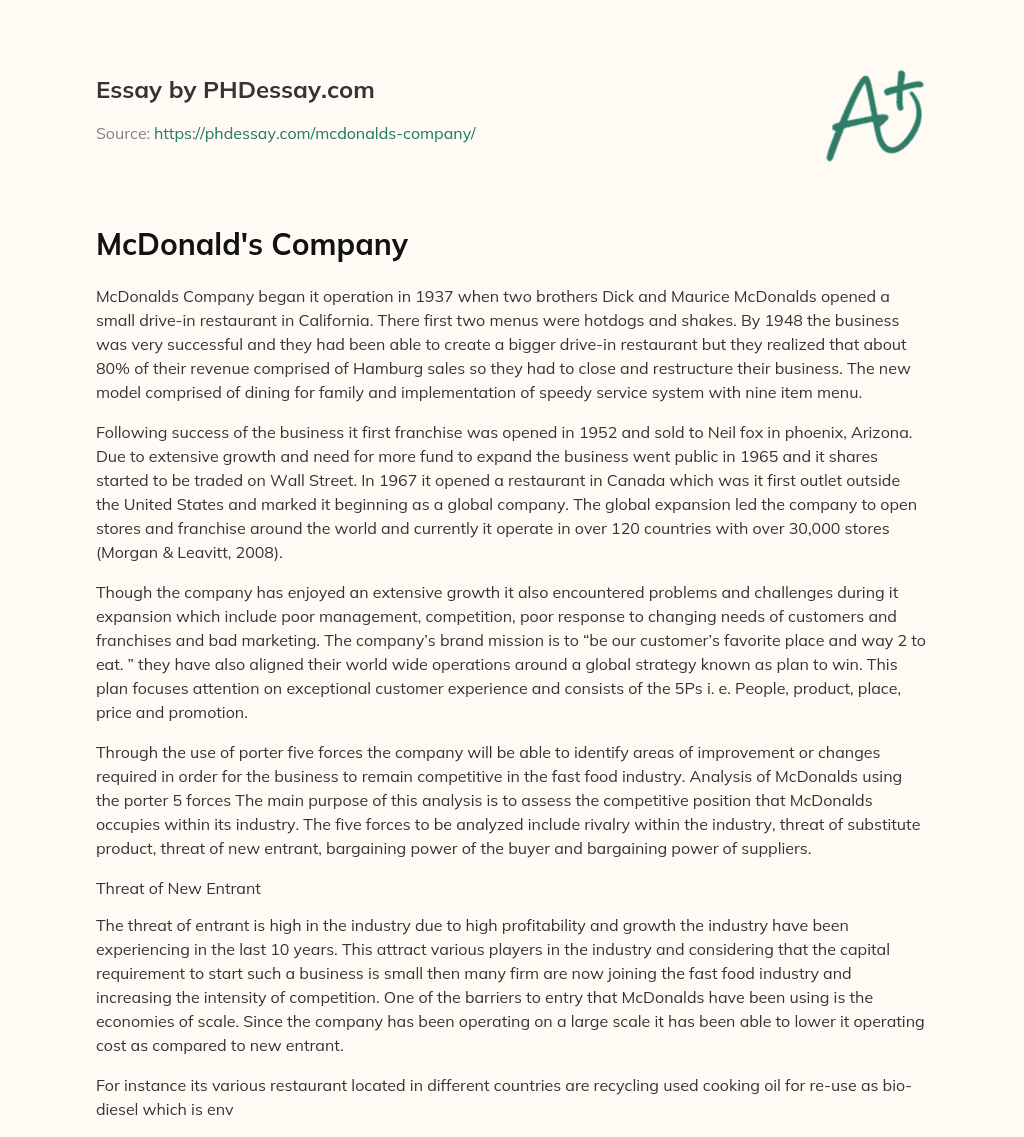 McDonald’s Company essay