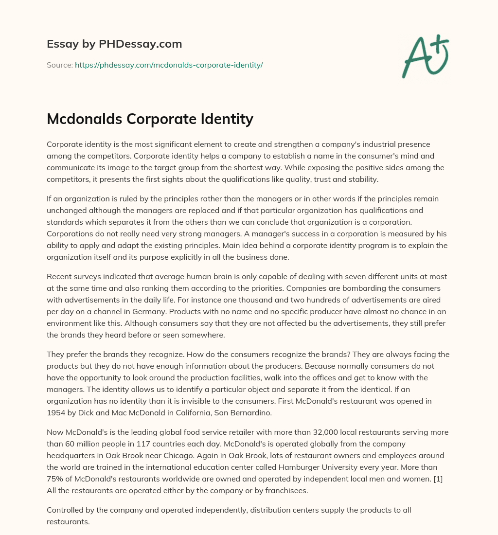 Mcdonalds Corporate Identity essay