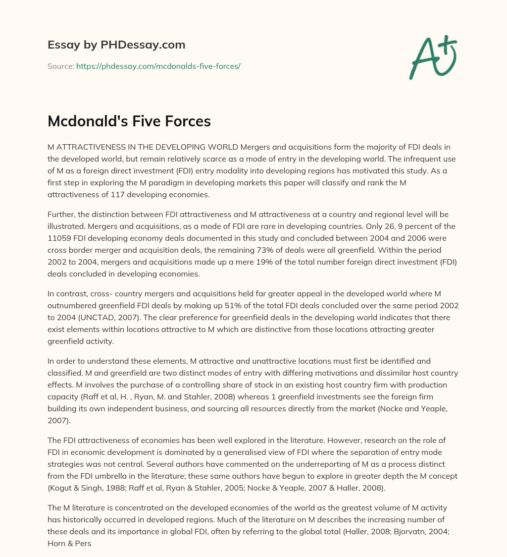 Mcdonald’s Five Forces essay