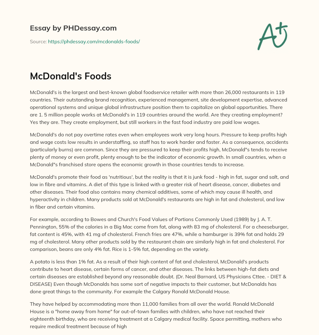 McDonald’s Foods essay