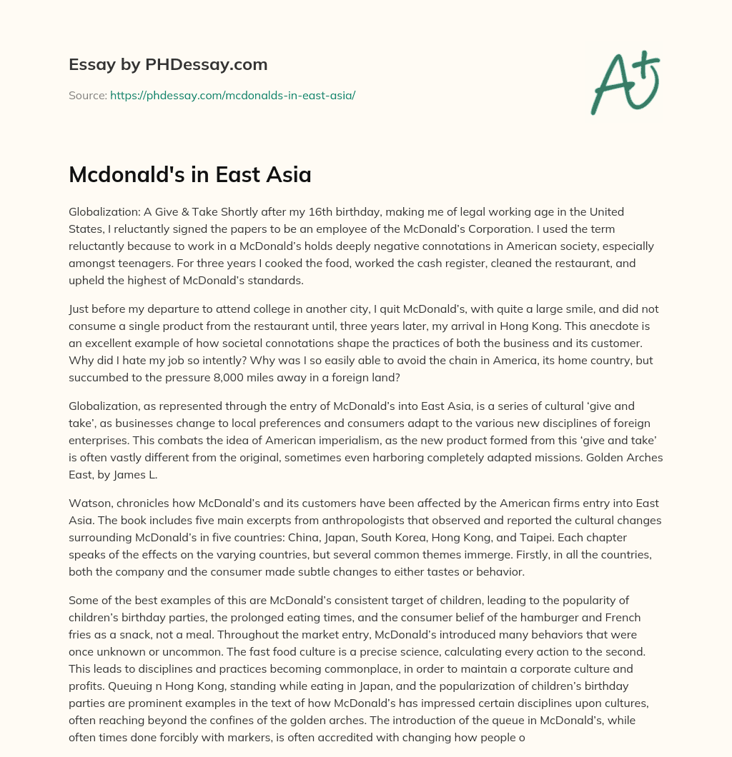 Mcdonald’s in East Asia essay