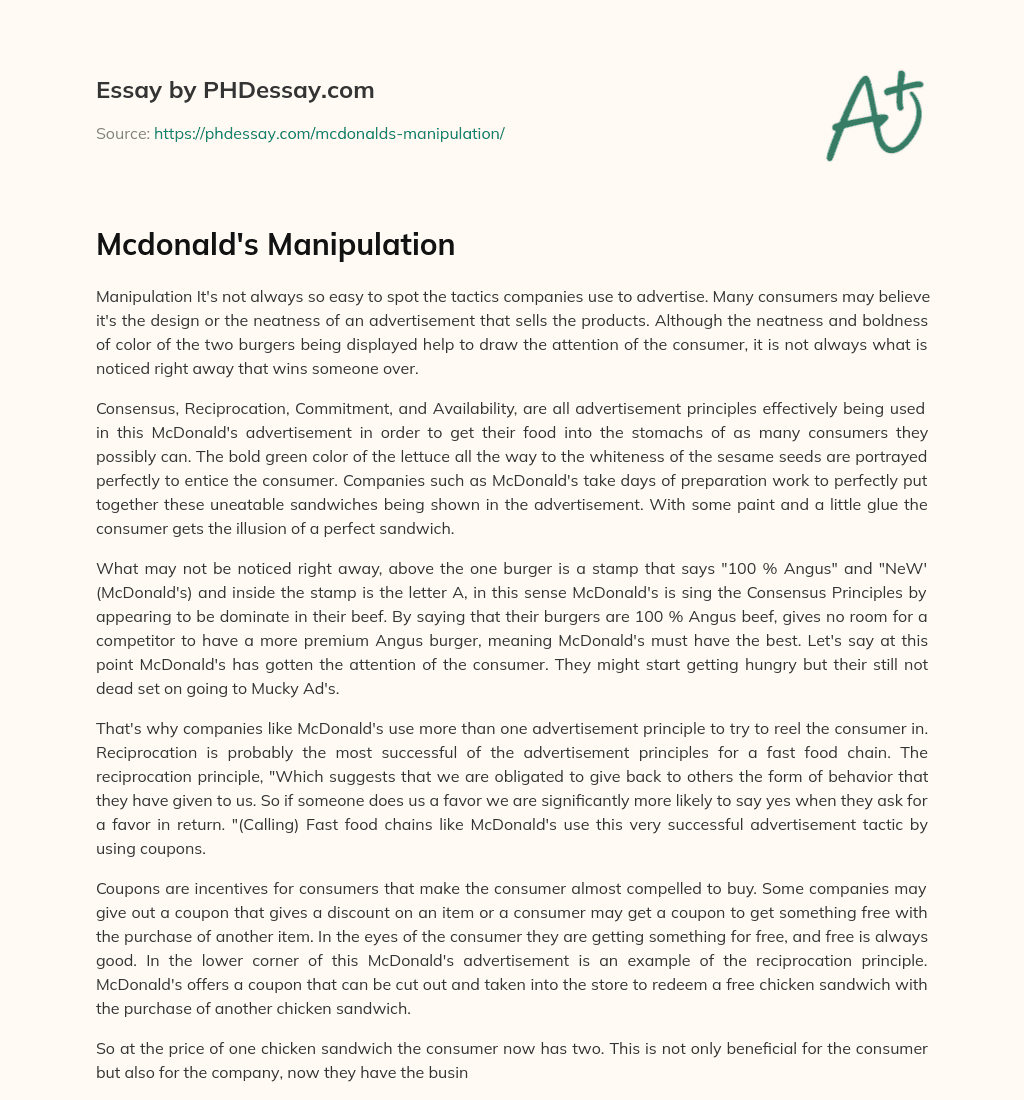 Mcdonald’s Manipulation essay