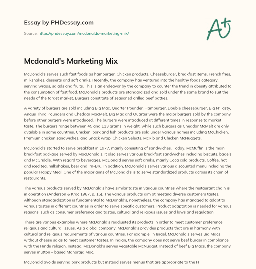 Mcdonald’s Marketing Mix essay