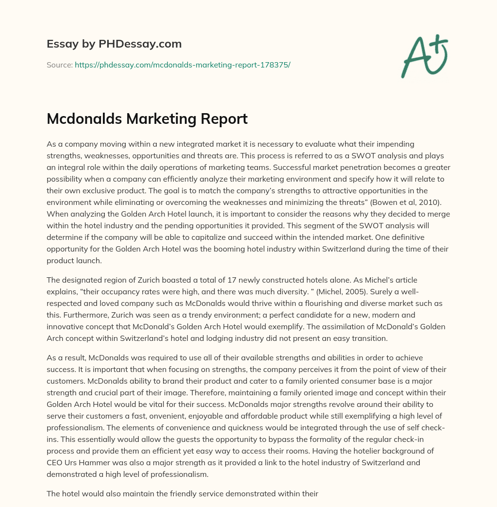 Mcdonalds Marketing Report essay