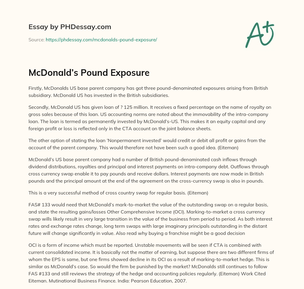 McDonald’s Pound Exposure essay