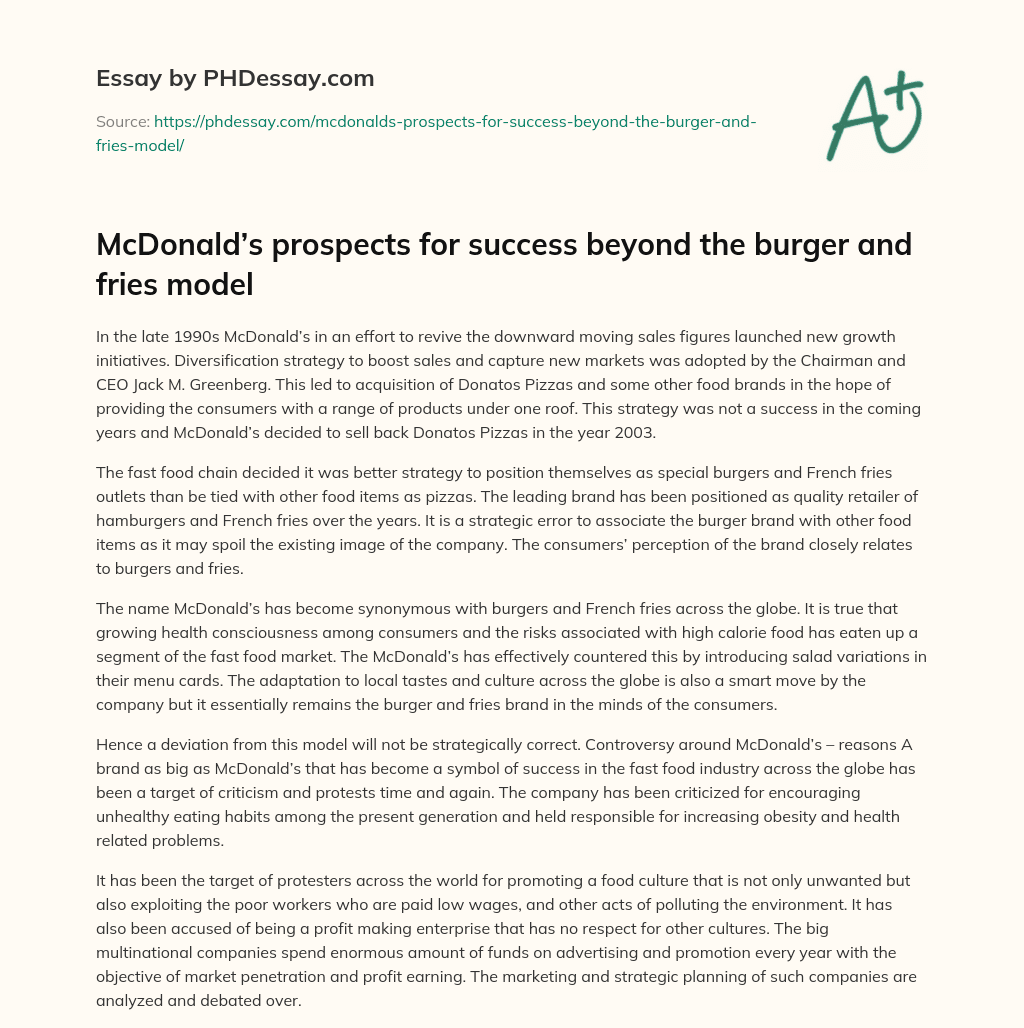 McDonald’s prospects for success beyond the burger and fries model essay