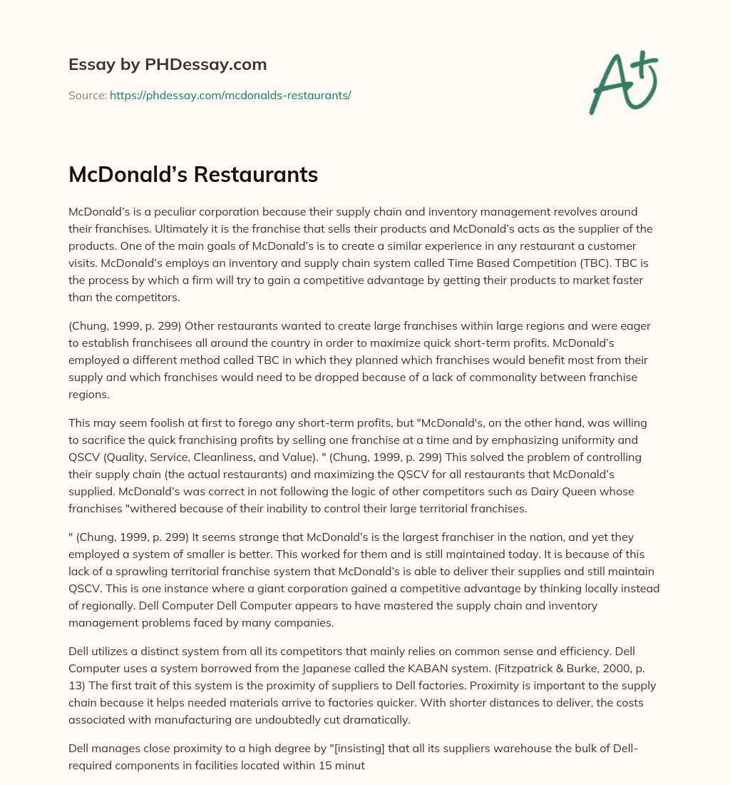 McDonald’s Restaurants essay