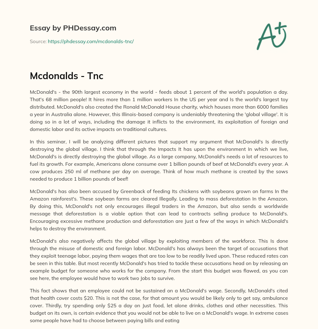 Mcdonalds – Tnc essay