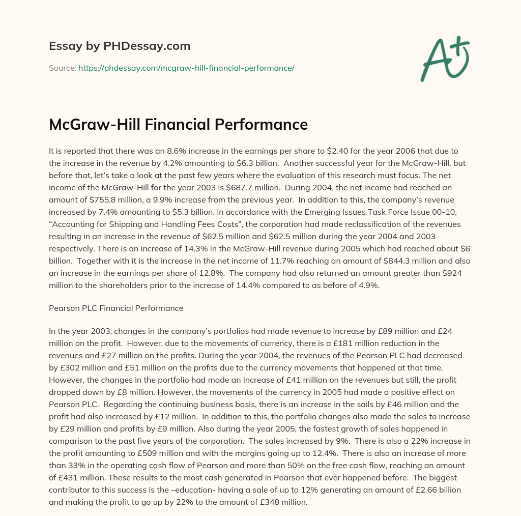 McGraw-Hill Financial Performance essay