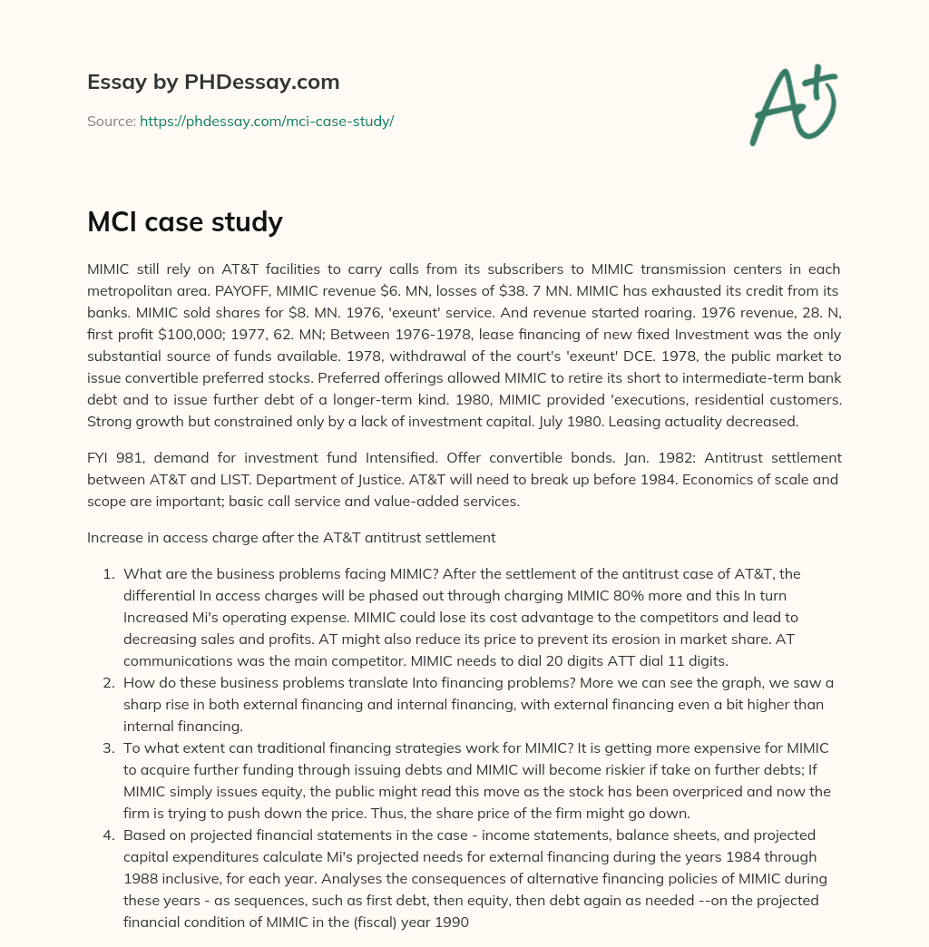 MCI case study essay