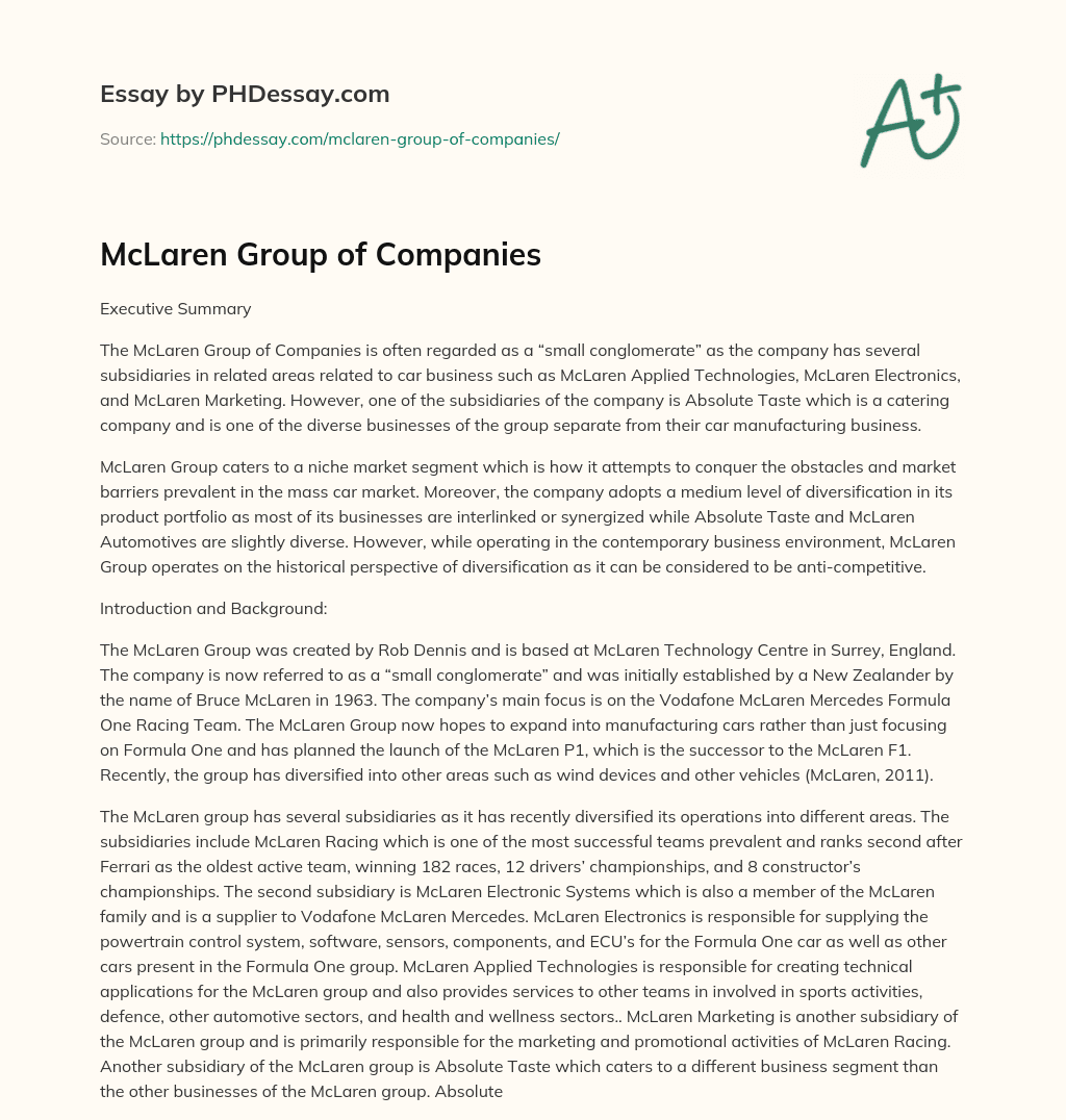 McLaren Group of Companies essay